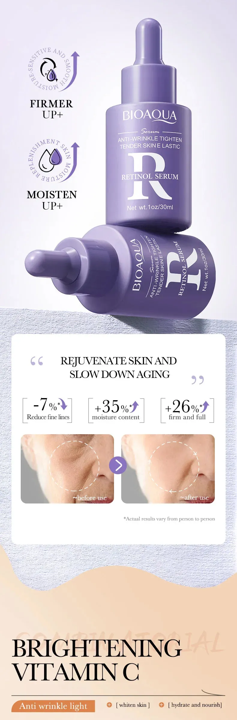 3pcs BIOAQUA Vitamin C Retinol Hyaluronic Acid Serum Face Moisturizing Firming Brightening Facial Essence Skin Care Products