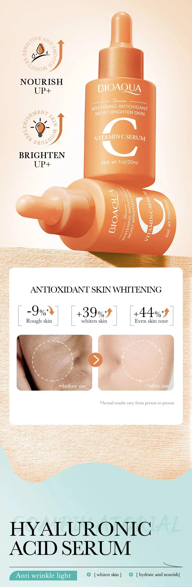3pcs BIOAQUA Vitamin C Retinol Hyaluronic Acid Serum Face Moisturizing Firming Brightening Facial Essence Skin Care Products
