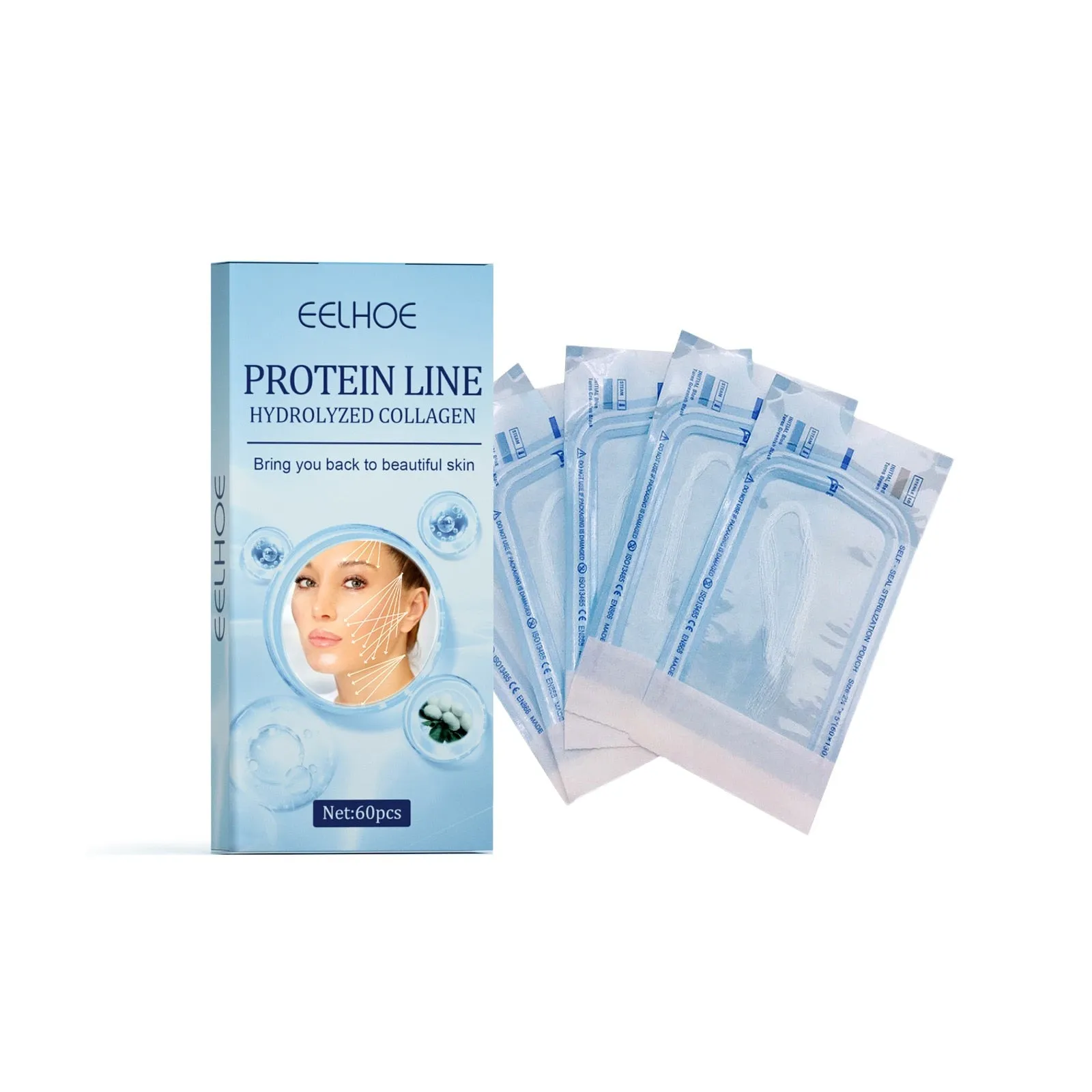 5Bags/60Pcs Protein Thread No Needle Gold Protein Line Absorbable Anti-wrinkle Face Filler Women Beauty Care Skin Collagen Based