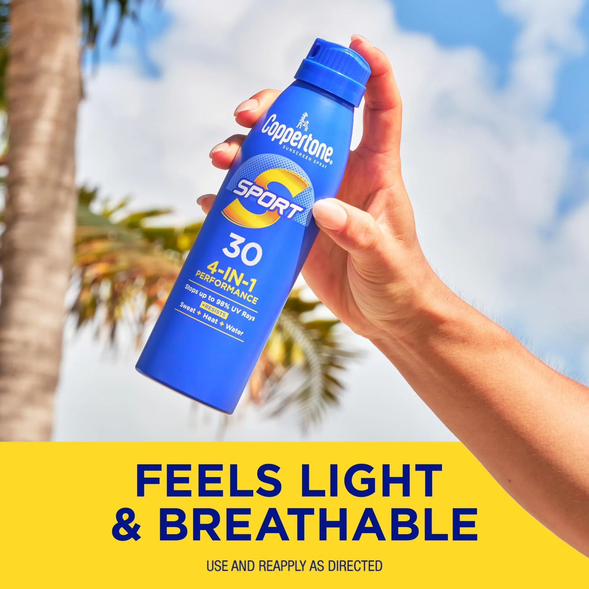 Coppertone Sport SPF 30 Sunscreen Spray, Body Sunscreen, Water Resistant Spray Sunscreen, 5.5 Oz, Pack of 2 (Packaging May Vary)