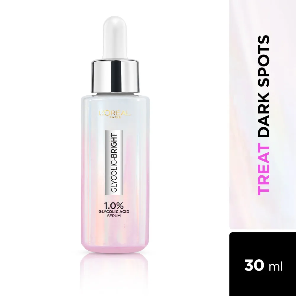 L'Oreal Paris Glycolic Bright Skin Brightening Serum, 30ml | 1% Glycolic Acid Serum for Dark Spots, Pigmentation & Uneven Skin Tone