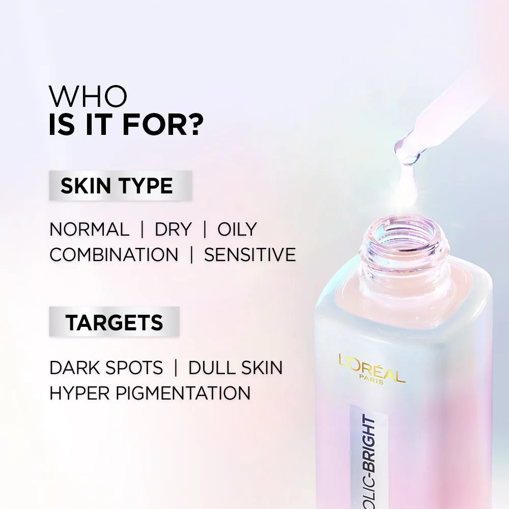 L'Oreal Paris Glycolic Bright Skin Brightening Serum, 30ml | 1% Glycolic Acid Serum for Dark Spots, Pigmentation & Uneven Skin Tone