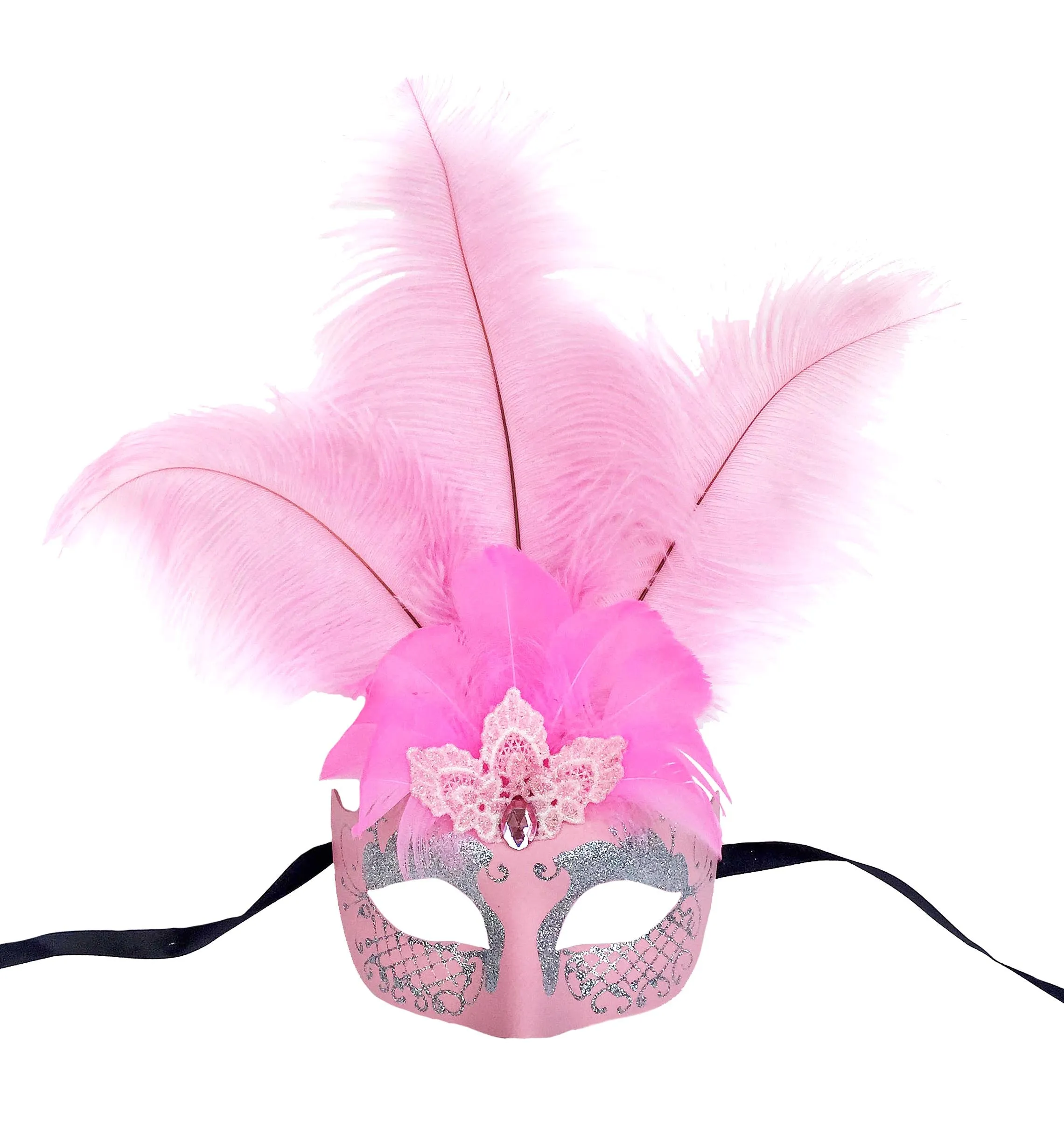 Mask with Glitter Face and Feathers