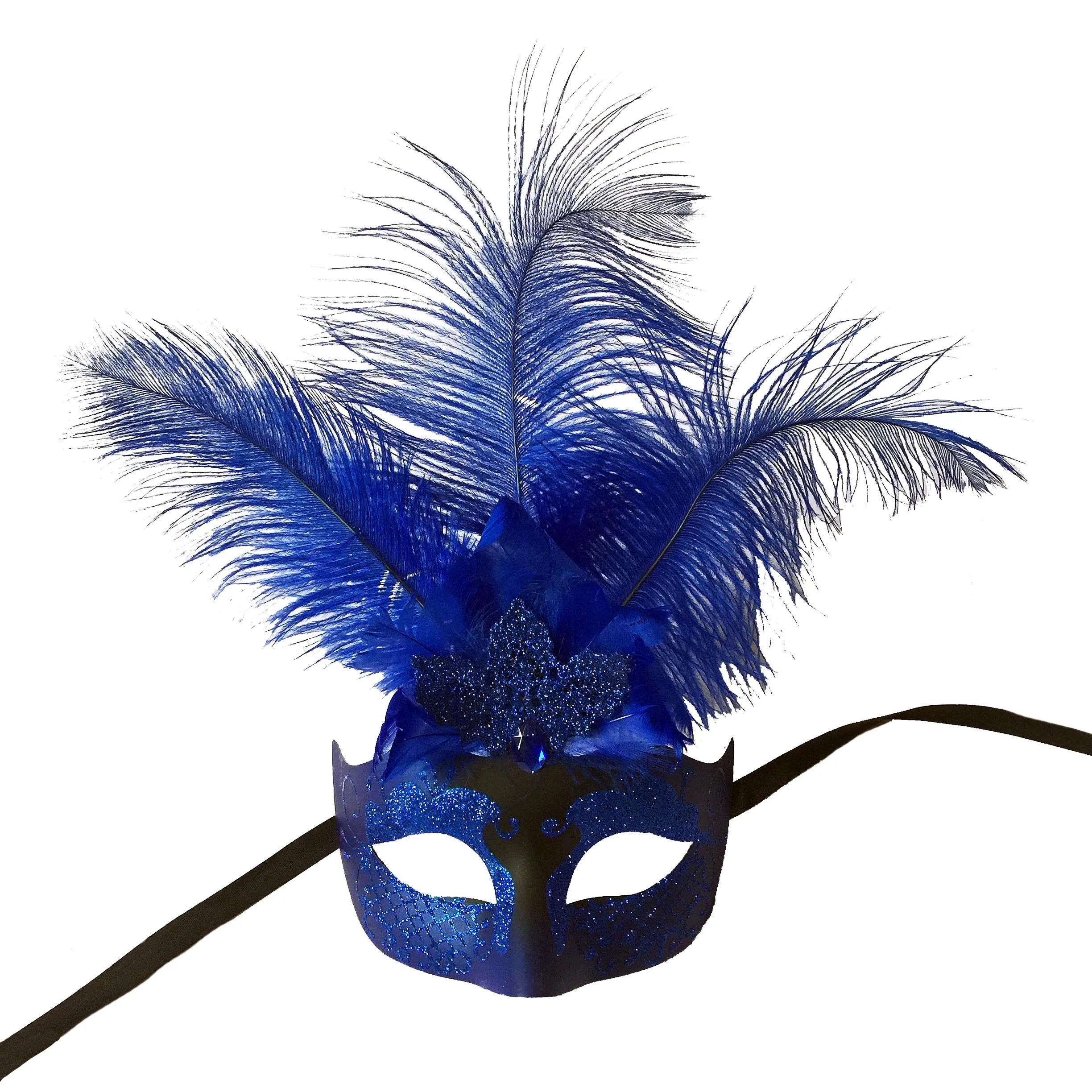 Mask with Glitter Face and Feathers