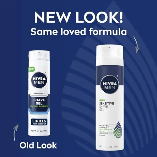NIVEA MEN Sensitive Shave Gel with Vitamin E, Soothing Chamomile and Witch Hazel Extracts, No Drying Alcohols, 3 Pack of 7 Oz Cans