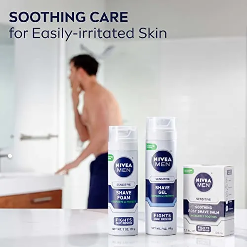 NIVEA MEN Sensitive Shave Gel with Vitamin E, Soothing Chamomile and Witch Hazel Extracts, No Drying Alcohols, 3 Pack of 7 Oz Cans