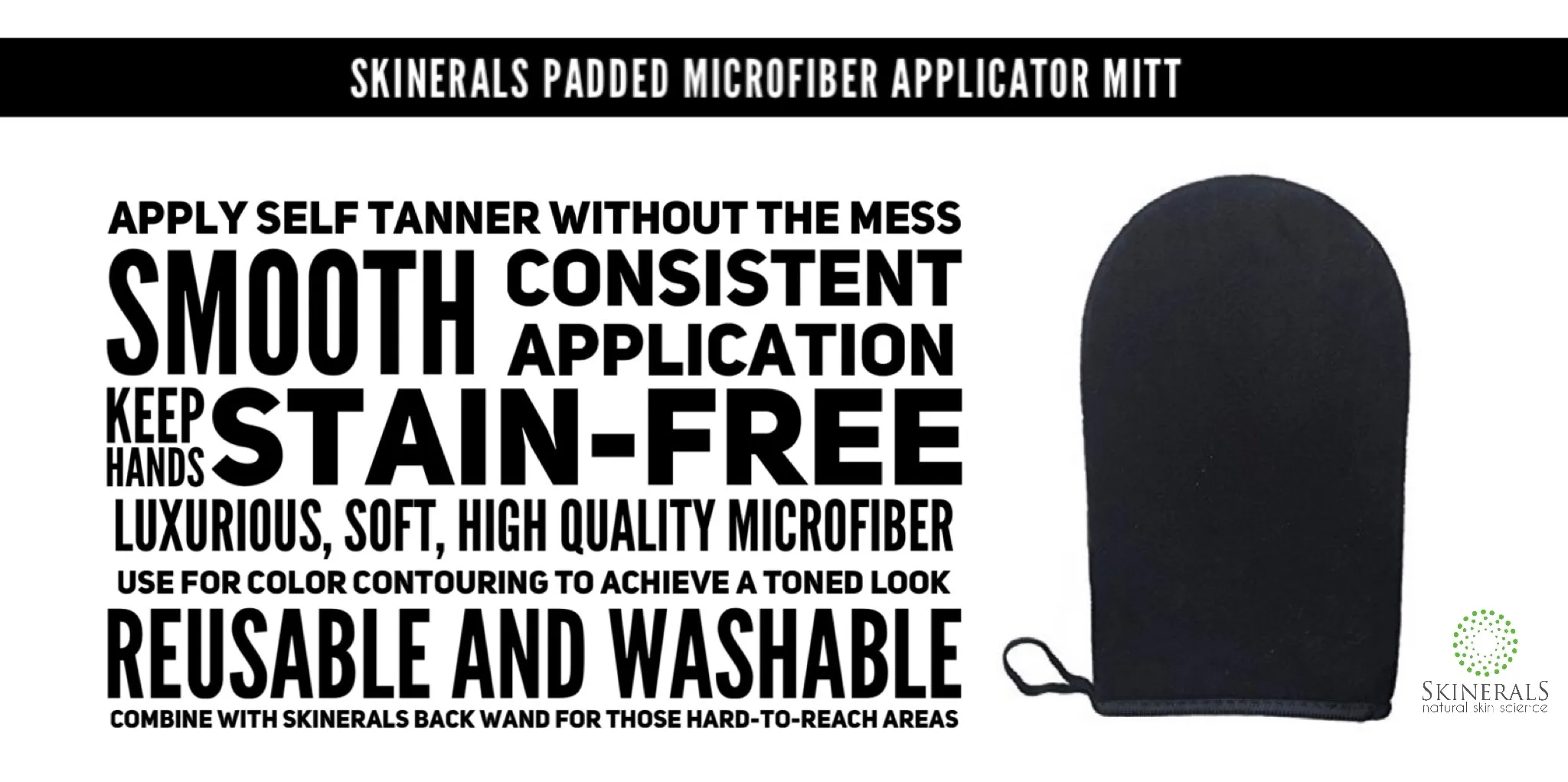 Skinerals Complete Self Tanner Application Set with Back Wand, Exfoliator Glove, and Tanning Applicator Mitt