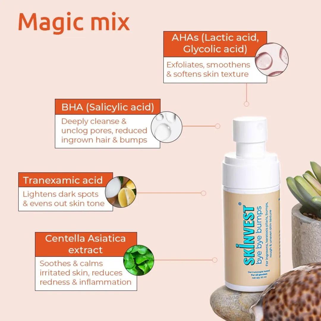 Skinvest Smoothie In-Shower Body Conditioner 150ml   Bye Bye Bumps Exfoliating Mist 50ml, Reduces body acne, long lasting hydration In 1 use, Repairs Skin Bumps & Uneven Texture, For Men & Women